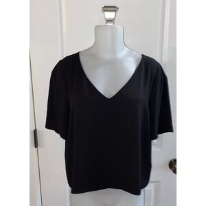 Aritzia Babaton Womens Randy V Neck Cropped Blouse Short Sleeve Top Size L Black